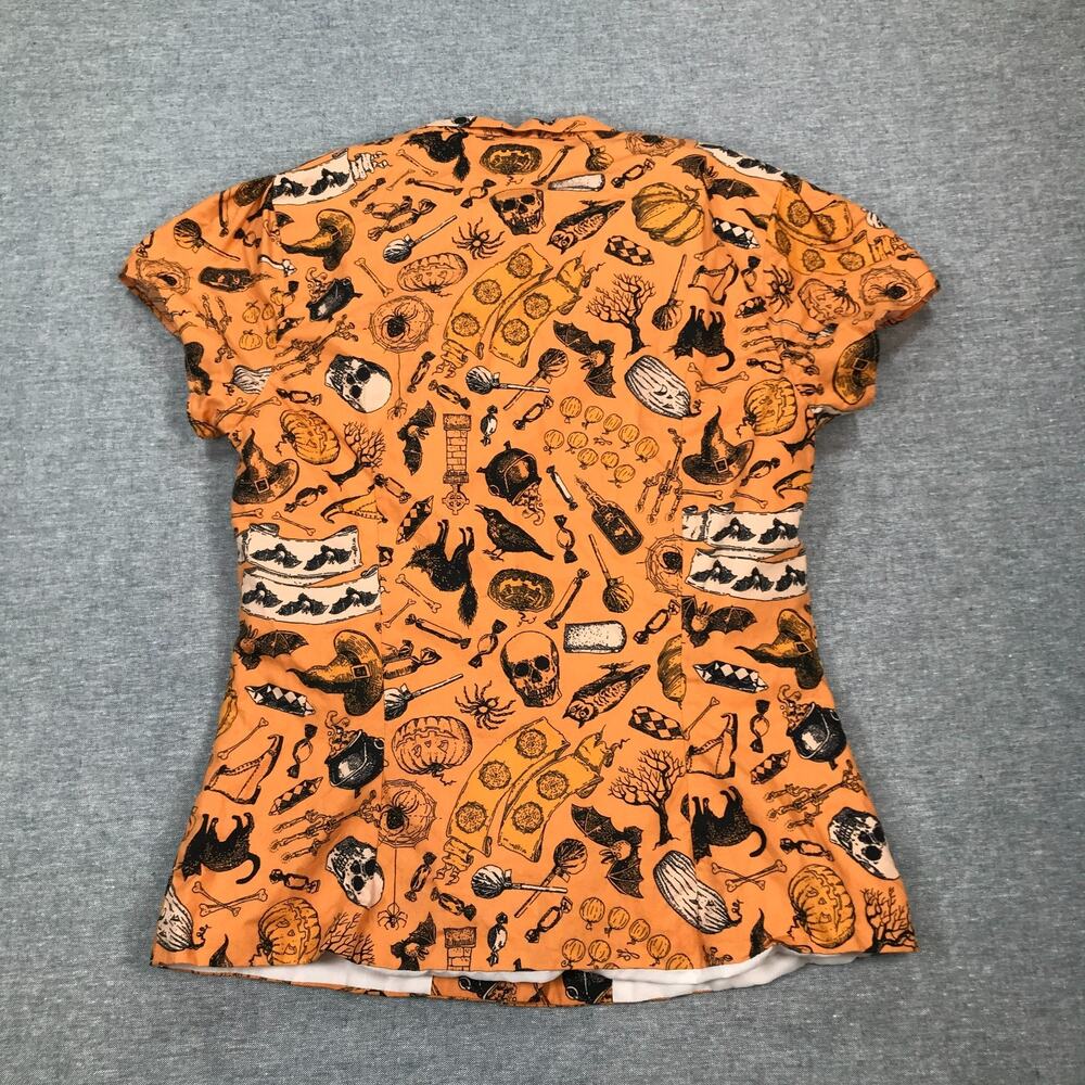 Unique Vintage Magnolia Park Small Button Up Bow Blouse Halloween Cat Skull Bat - Picture 5 of 7